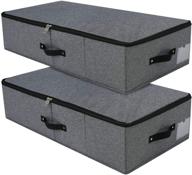 set of 2 foldable under bed storage boxes with plastic support liner, handles, zippered lid – ideal for organizing blankets, clothes, comforters in bedroom and closet – size: 29×15×7 inches, black grey логотип