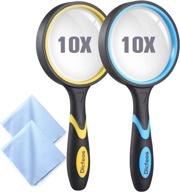 🔍 dicfeos 2 pack 10x handheld magnifying glass for kids and seniors - 3 inch non-scratch quality glass lens, shatterproof design - includes microfibre cleaning cloth logo