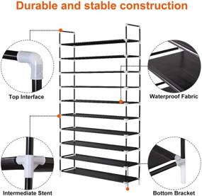 img 2 attached to 👞 ERONE 10 Tier Shoe Rack Organizer - Sturdy Metal Shoe Shelf Tower Cabinet for Entryway, Tall Shoe Storage for Closets - Non-Woven Fabric, Black