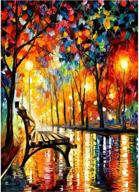 🎨 poenoen diamond painting kits - 5d long street with light and wooden bench full drill diamond art kit for home decor, gift, and wall - adults and kids diy (12x16in) logo