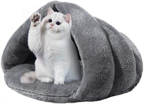 img 4 attached to 🐾 Jaaytct Pet Cave Bed for Indoor Cats, Soft Warm Fleece Sleeping Tent Bed with Self Warming Technology for Small Puppies, Winter Rabbit, and Dogs - Cozy Triangle Nest for Thick Comfort