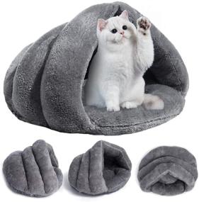 img 1 attached to 🐾 Jaaytct Pet Cave Bed for Indoor Cats, Soft Warm Fleece Sleeping Tent Bed with Self Warming Technology for Small Puppies, Winter Rabbit, and Dogs - Cozy Triangle Nest for Thick Comfort