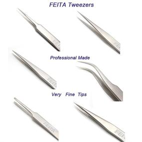 img 3 attached to 🔧 FEITA Precision Tweezers Set - Stainless Steel Professional Tweezers with Travel Case for Plucking, Watchmakers, Jewelry, Electronics, Craft - Silver 7Pcs