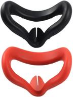 👀 2 pack vr face silicone cover for oculus quest 2 vr headset, soft anti-sweat vr eye cover face padding, washable anti-leakage light blocking eye cover (black+red) logo