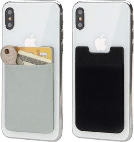 img 4 attached to SS Phone Card Holder 2 Pack: Stretchy Ultra Thin Adhesive Lycra Pouch for Cellphone - Black Gray, Stick-on Credit Card Holder & Wallet