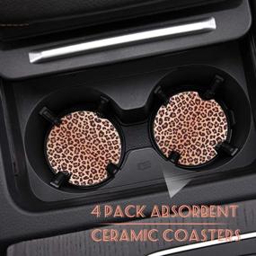 img 3 attached to 🐆 Hiseanllo 4 Pack Car Coasters: Leopard Ceramic Cup Holder Coasters - Say Goodbye to Cold Drink Sweat, Stain, and Spill!