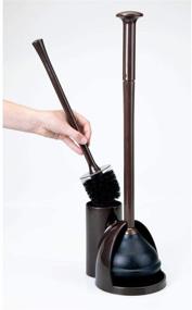 img 1 attached to 🚽 mDesign Compact Freestanding Toilet Bowl Brush and Plunger Combo Set with Holder - Bathroom Storage and Organization Kit - Dark Brown