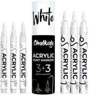 🖌️ chalkola acrylic white paint pens (6 pack) - extra fine (1mm) & medium tip (3mm) for permanent marker ink on rock, fabric, tire, metal, wood, canvas, glass, plastic, stone, ceramic logo