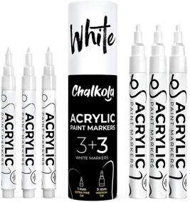 img 4 attached to 🖌️ Chalkola Acrylic White Paint Pens (6 Pack) - Extra Fine (1mm) & Medium Tip (3mm) for Permanent Marker Ink on Rock, Fabric, Tire, Metal, Wood, Canvas, Glass, Plastic, Stone, Ceramic