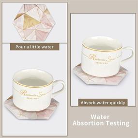 img 3 attached to 🍸 6-Piece Pink Marble Coasters Set with Gold Holder - Absorbent Hexagon Farmhouse Ceramic Table Coaster Set - Decorative Bar, Wine, Coffee Cup Coasters