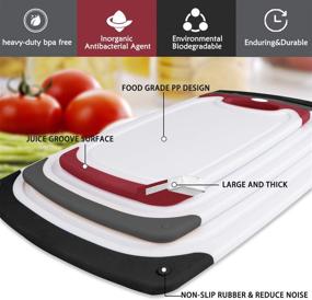 img 2 attached to 🔪 Premium Plastic Cutting Boards for Kitchen | Set of 4 Non-Slip Chopping Boards with Deep Drip Juice Groove | Easy Grip Handle | Dishwasher Safe | BPA Free