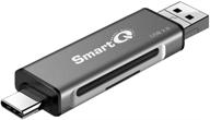 📱 smartq c256 micro sd card reader- usb-c & usb a adapter for fast usb 2.0 super speed transfer- compatible with microsdxc/microsdhc/sd/sdxc/sdhc cards- works on windows, mac os x, android logo