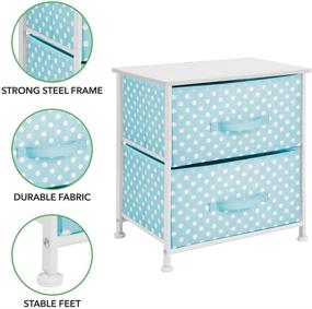 img 2 attached to 👶 mDesign storage dresser end/side table nightstand - small baby and kid room organizer for bedroom, nursery, and playroom - 2 drawer removable fabric bins - turquoise and white polka dot design