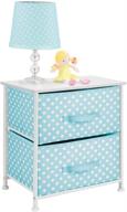👶 mdesign storage dresser end/side table nightstand - small baby and kid room organizer for bedroom, nursery, and playroom - 2 drawer removable fabric bins - turquoise and white polka dot design logo