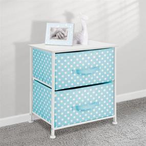 img 3 attached to 👶 mDesign storage dresser end/side table nightstand - small baby and kid room organizer for bedroom, nursery, and playroom - 2 drawer removable fabric bins - turquoise and white polka dot design