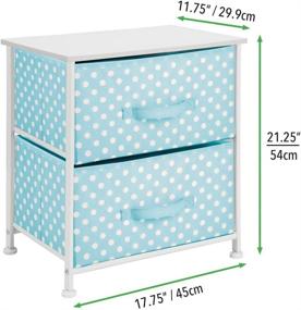 img 1 attached to 👶 mDesign storage dresser end/side table nightstand - small baby and kid room organizer for bedroom, nursery, and playroom - 2 drawer removable fabric bins - turquoise and white polka dot design
