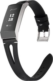 img 4 attached to Превосходный кожаный ремешок Wearlizer черного цвета для Fitbit Charge 3 и 4 - мужской и женский запасной ремешок для Fitbit Charge 3/4.