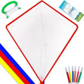 img 4 attached to 🎨 HENGDA KITE Kids DIY Blank Painting Kite: Complete Kite Making Kit Bulk for Decorating, Coloring, and Kite Parties - Single Line, with Handles and Strings - White Diamond Kites (1 Pack)