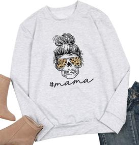 img 3 attached to 👚 Women's Funny Mom Sweatshirt – Mama Shirts Leopard Skull Graphic Tee, Casual Long Sleeve Pullover Tops