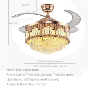 img 2 attached to 💎 MoreChange 42-Inch Crystal Ceiling Fans with Lights, Retractable Blades, Remote Control, Modern Luxury LED Chandelier Fan, 3 Speeds, 3 Color Changes Lighting Fixtures, Silent Motor with LED Kits in Rose Gold