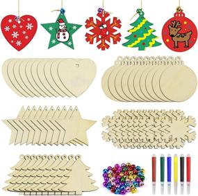 img 4 attached to 🎄 50PCS DIY Wooden Christmas Ornaments, Unfinished Wood Ornaments Crafts for Holiday, Festival, Wedding Party, Christmas Crafts for Kids by BROTOU