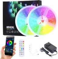 65.6ft bluetooth led lights for bedroom - 2 rolls of 32.8ft miheal smart led strip lights sync to music - color changing lights 5050 rgb with app control and remote for room (white band) логотип