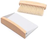 compact wood dustpan and brush set: small metal dust pan with natural table top handy brush for efficient sweeping logo