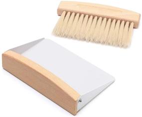 img 4 attached to Compact Wood Dustpan and Brush Set: Small Metal Dust Pan with Natural Table Top Handy Brush for Efficient Sweeping