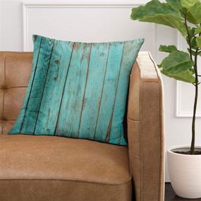 img 3 attached to 🏖️ Emvency Decorative Throw Pillow Cover - Turquoise Wood Teal Barn Wood Beach Decor - 20x20 Inches Square Pillowcase with Hidden Zipper - Fashion Cushion Gift for Home Sofa Bed Car