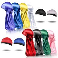 🌊 silky durags set: 8pcs with 4 wave caps for men & women – achieve perfect waves with satin doo rag logo