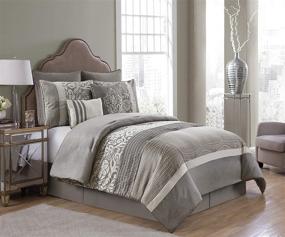 img 4 attached to 🌸 VCNY Home Arcadia Collection Floral Accent Embroidered Comforter: Chic Queen Bedding Set in Elegant Taupe