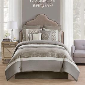 img 3 attached to 🌸 VCNY Home Arcadia Collection Floral Accent Embroidered Comforter: Chic Queen Bedding Set in Elegant Taupe