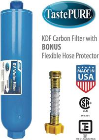 img 2 attached to 💧 Camco 40019 TastePURE XL RV/Marine Water Filter with Hose Protector, Enhances Bacterial Protection, Minimizes Unpleasant Taste, Odor, Chlorine, and Particles, Extra Large Filter & Hose Protector, Blue