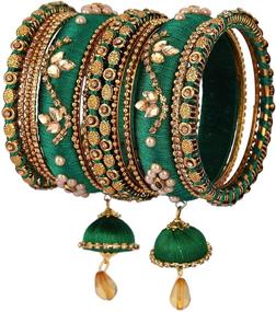 img 4 attached to 💎 Efulgenz Indian Bangle Set - CZ Crystal Kundan Silk Thread Tassel Bracelet Bangle Jewelry for Women