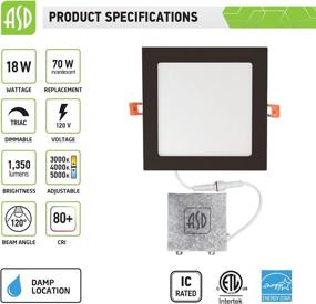 img 3 attached to 🔆 ASD 8 Inch Ultra Thin Square LED Recessed Lighting, 3000K-4000K-5000K Color Temperature Options, 18W 1350Lm Dimmable LED Downlight, Canless LED Recessed Light, IC & Damp Rated, ETL, Energy Star - Enhanced SEO