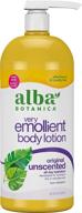 alba botanica very emollient body lotion, unscented original – 32 oz logo