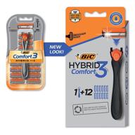 🪒 bic comfort 3 hybrid men's disposable razor 12 cartridges + 1 handle, black - close & comfortable shave logo