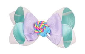 img 4 attached to 💜 Stylish Florenzza Hair Bows (5 Inches, Purple/Green) for Girls - Hair Clips & Accessories