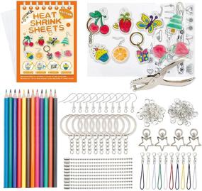 img 4 attached to 🎨 VASTOM 177-Piece Shrinky Art Paper Kit with Heat Shrink Plastic, Keychain Accessories, Hole Punch, and Pencils - Perfect for DIY Ornaments and Creative Crafts