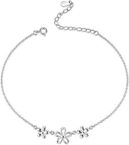 img 4 attached to 💎 Stylish and Adjustable Sterling Silver Daisy Flower/Star/Cross Anklet: Ideal Jewelry Gift for Women, Teens, and Girls