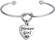 🌸 feelmem flower girl bracelet: heart-shaped engraved message charm bangle - lovely jewelry for wedding/engagement and family reunion gift logo