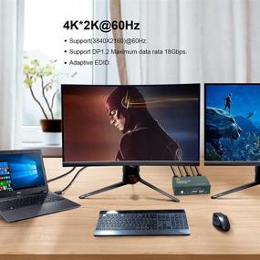 img 3 attached to KVM Switch DP Displayport Dual Monitor Extended Display 2 Port - Ultimate 4K@60Hz Experience with USB Hub and All Cables Included!