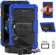 clarkcas - shockproof rugged cover with pencil holder and screen protector for samsung galaxy tab a 10.1 (2016 sm-t580/t585) - blue logo