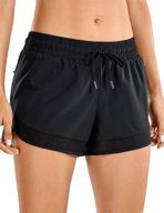 🏃 crz yoga women's mid-rise quick-dry running shorts | loose drawstring athletic gym shorts with zip pocket | 3 inch inseam logo