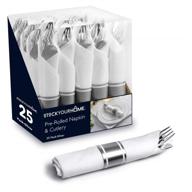 🍽️ convenient pre-rolled napkin and cutlery set 25 pack - disposable silverware for events, parties, and weddings (silver) logo