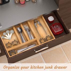 img 2 attached to 🎍 Bamboo Drawer Organizer - Stackable Storage Box for Kitchen, Bathroom, Desk - Wood Tray 12x3x2.5inch