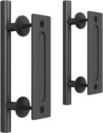 🚪 smartstandard 12-inch heavy duty sliding barn door handle set - pull and flush hardware, large rustic two-side design, black powder coated finish, round логотип