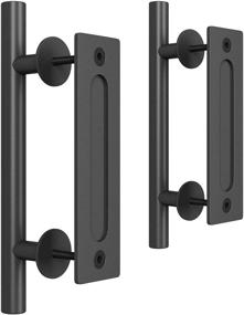 img 4 attached to 🚪 SMARTSTANDARD 12-Inch Heavy Duty Sliding Barn Door Handle Set - Pull and Flush Hardware, Large Rustic Two-Side Design, Black Powder Coated Finish, Round