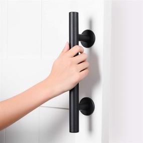 img 2 attached to 🚪 SMARTSTANDARD 12-Inch Heavy Duty Sliding Barn Door Handle Set - Pull and Flush Hardware, Large Rustic Two-Side Design, Black Powder Coated Finish, Round