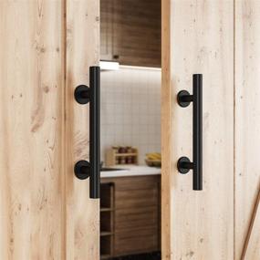 img 1 attached to 🚪 SMARTSTANDARD 12-Inch Heavy Duty Sliding Barn Door Handle Set - Pull and Flush Hardware, Large Rustic Two-Side Design, Black Powder Coated Finish, Round